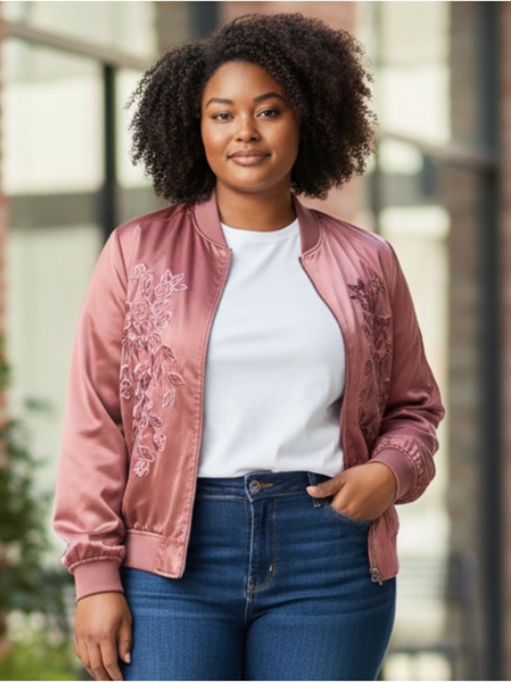 Torrid Rose Satin Floral Bomber Jacket